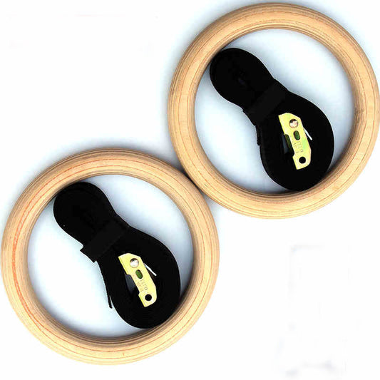 Premium Wooden Gymnastics Rings – Adjustable Straps for Home &amp; Outdoor Calisthenics